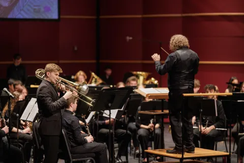 Shane Duffy playing his instrument.