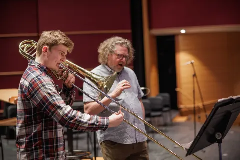 Shane Duffy practicing his music.