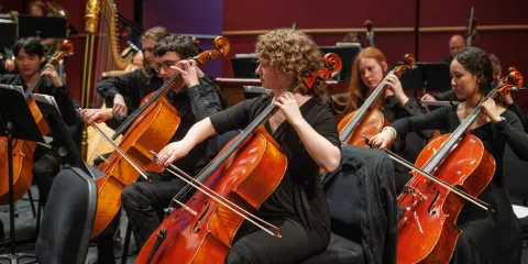 Cello players in Lehigh's Philharmonic Orchestra