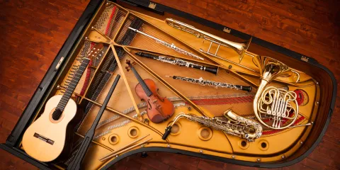 Musical instruments inside a piano.