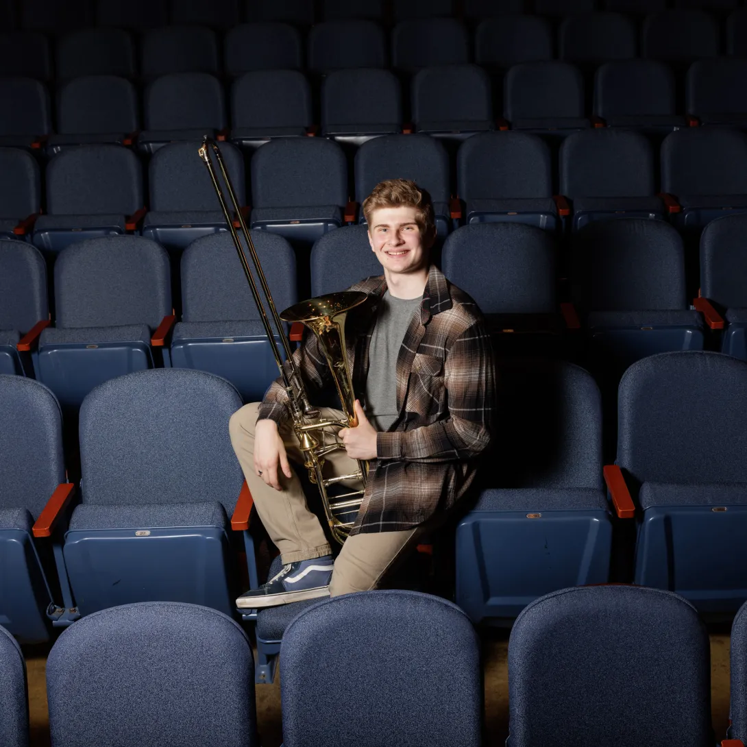 Shane Duffy holding his tromphone