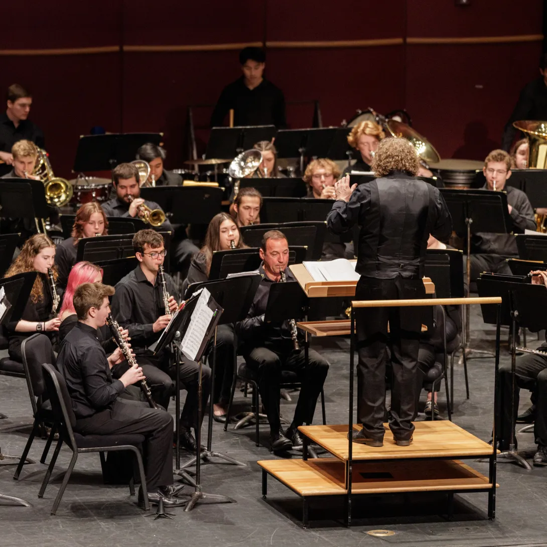 Lehigh University Wind Ensemble performing in Baker Hall.