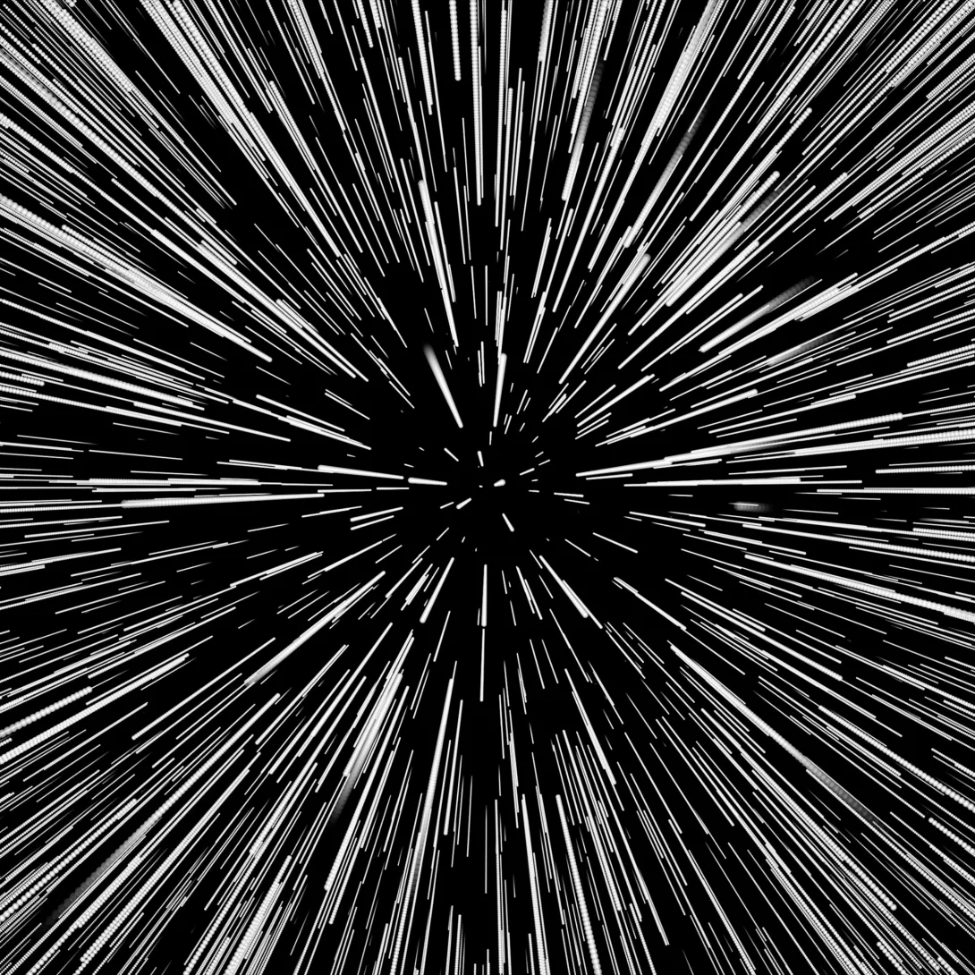 Traveling at the speed of light through space. 3D rendering